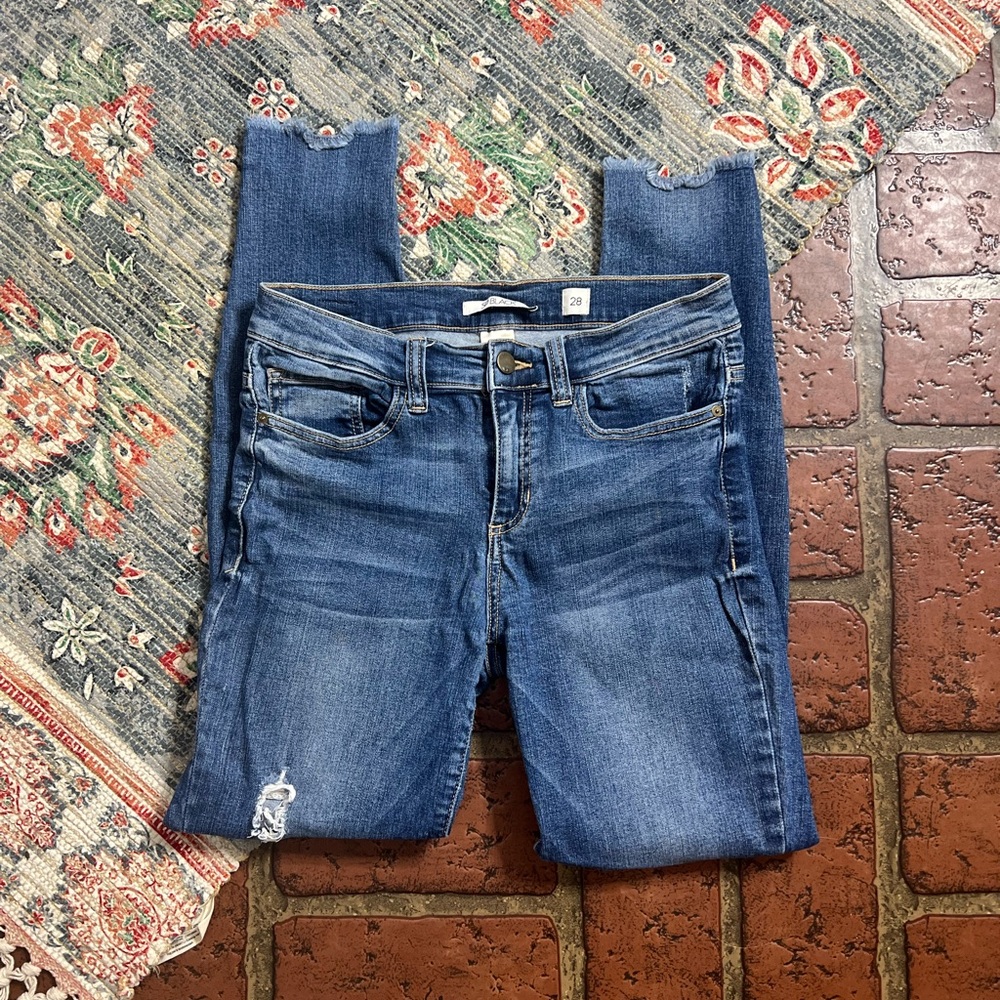 SP Black factory distressed raw frayed hem skinny ankle denim jeans